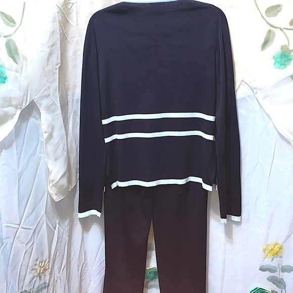 GRACE DANE LEWIS BLACK/BLUE TRIM SWEATER PANT SUIT SZ L - Picture 2 of 12